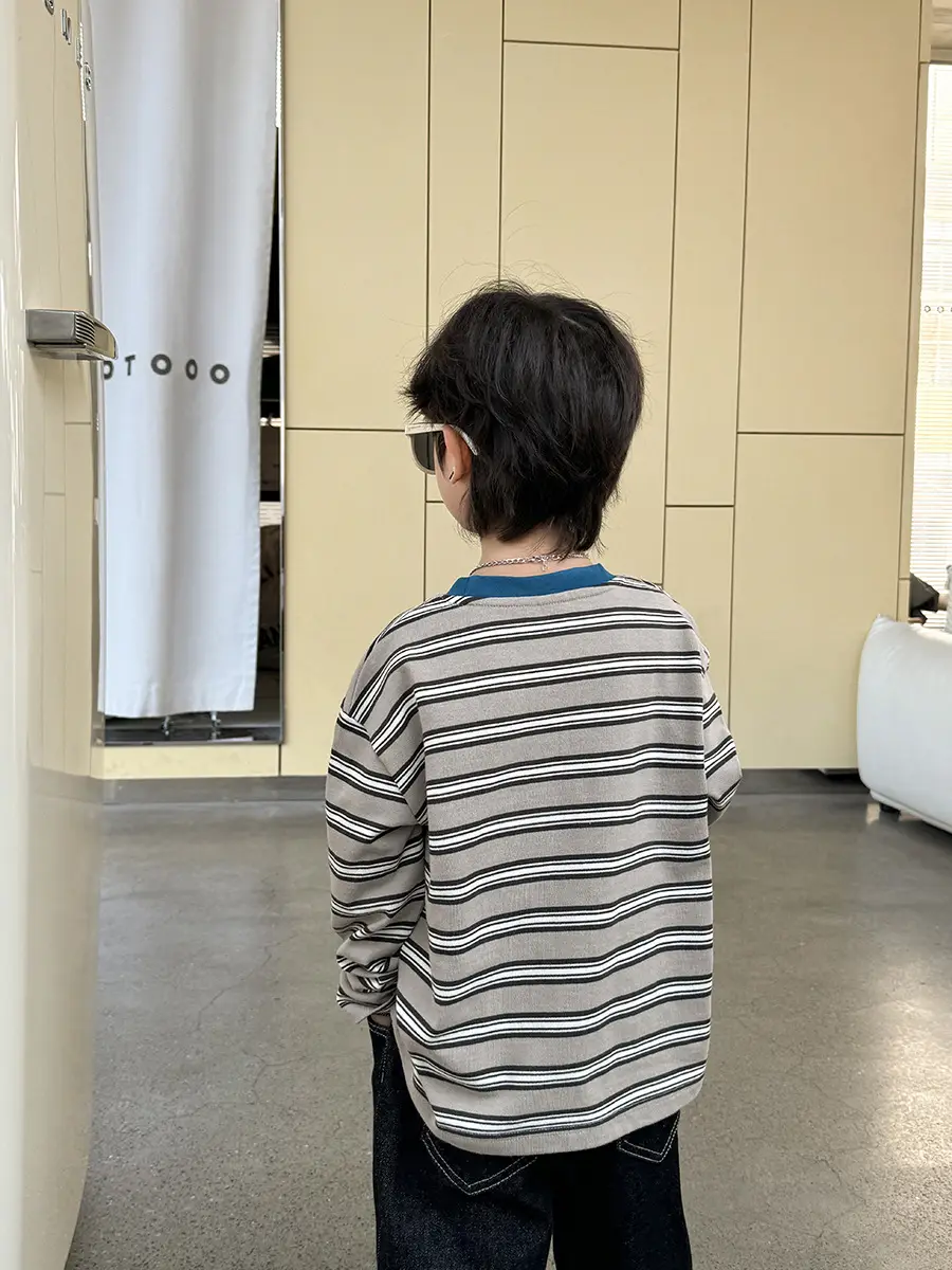 2026 Spring Boys Striped Cotton Long Sleeve T-Shirt - Image 7