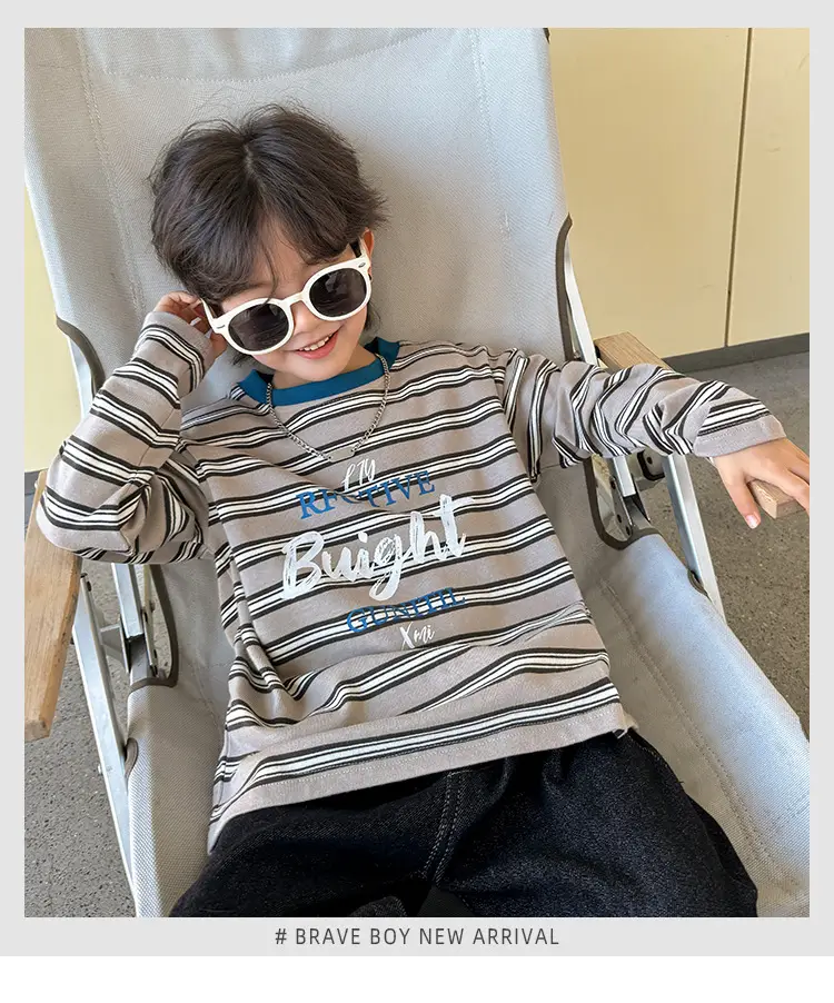 2026 Spring Boys Striped Cotton Long Sleeve T-Shirt — feature 2