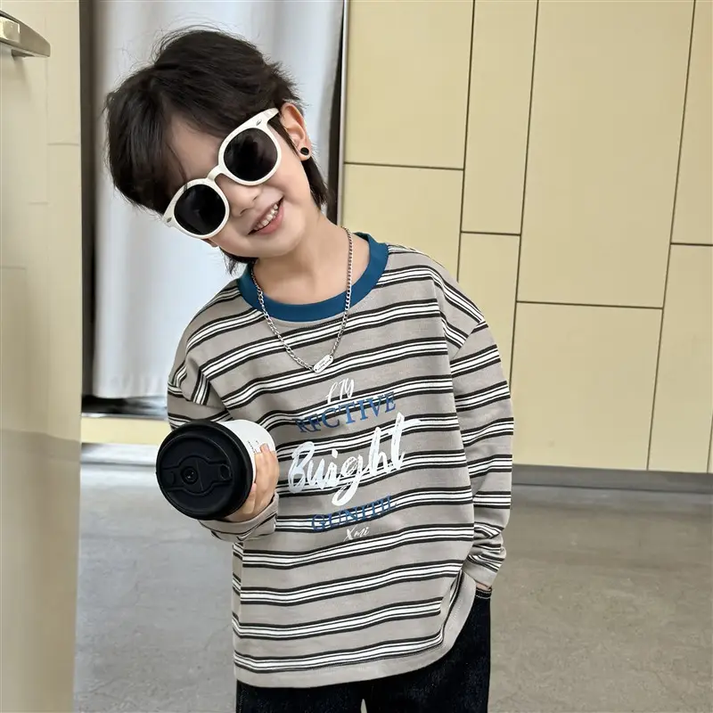 2026 Spring Boys Striped Cotton Long Sleeve T-Shirt - Image 2