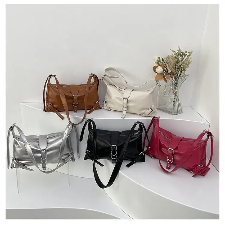 Silver PU Textured Shoulder Bag for Women 2024 Spring New Arrival - Image 6