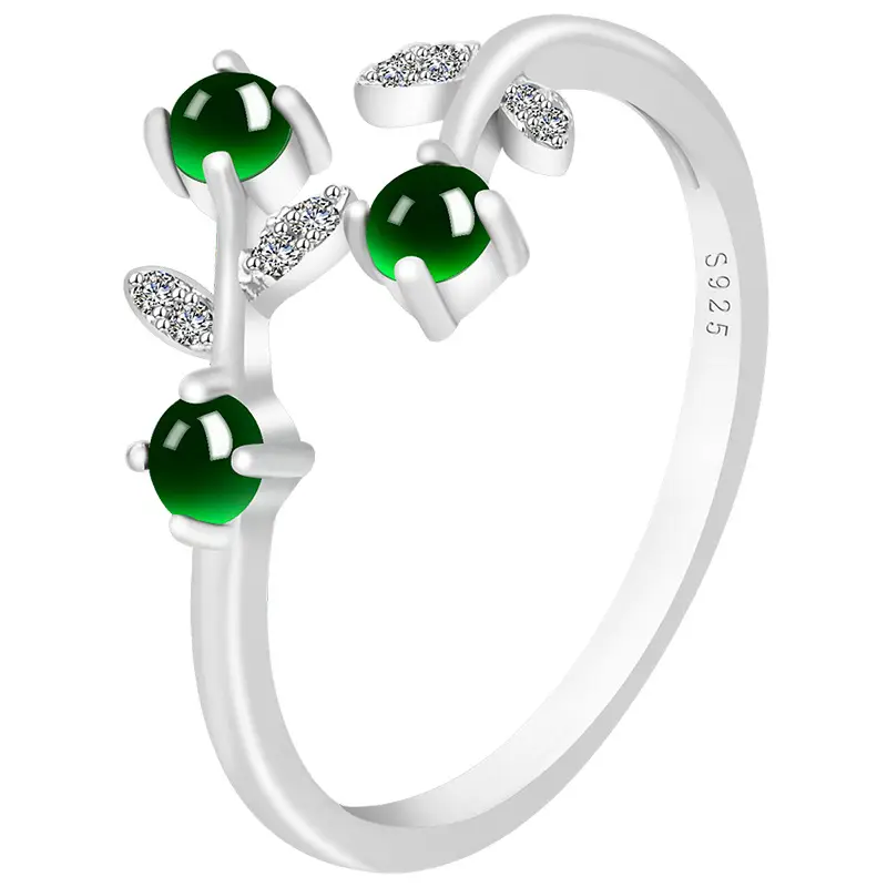 Natural Jade Ink Jade Flower Ring S925 Silver Adjustable - Image 5