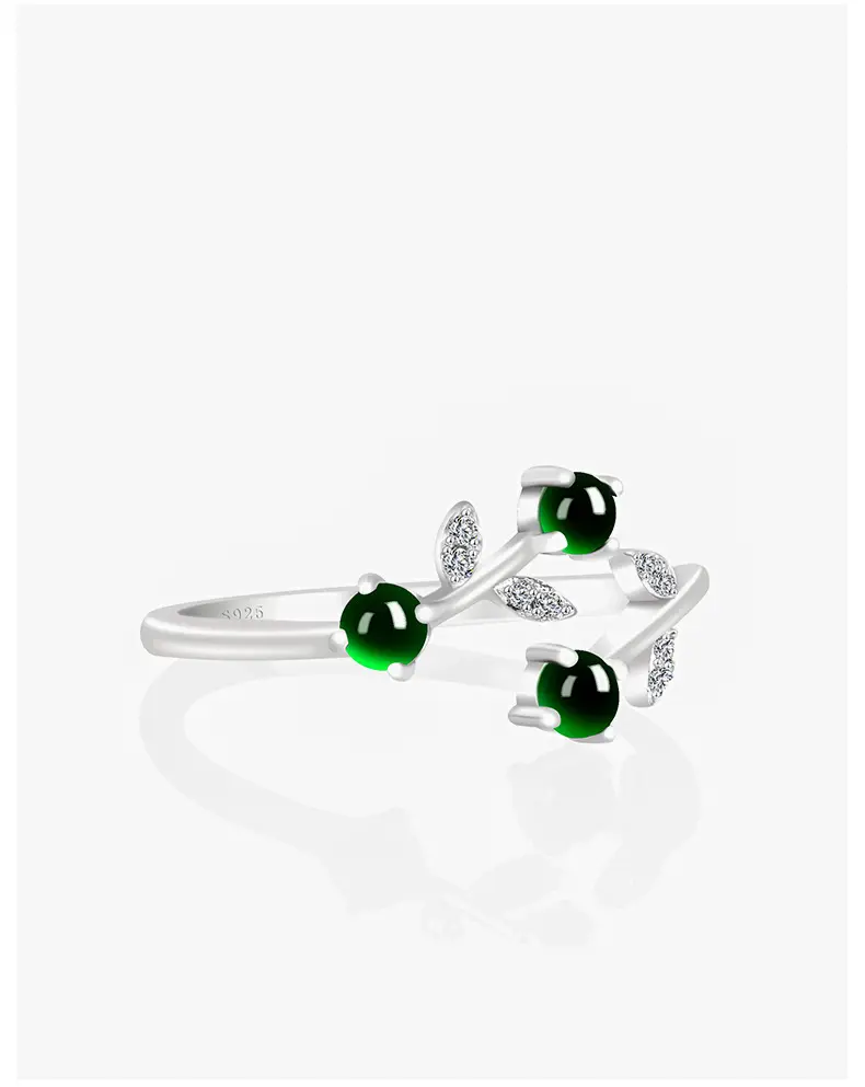 Natural Jade Ink Jade Flower Ring S925 Silver Adjustable — feature 8