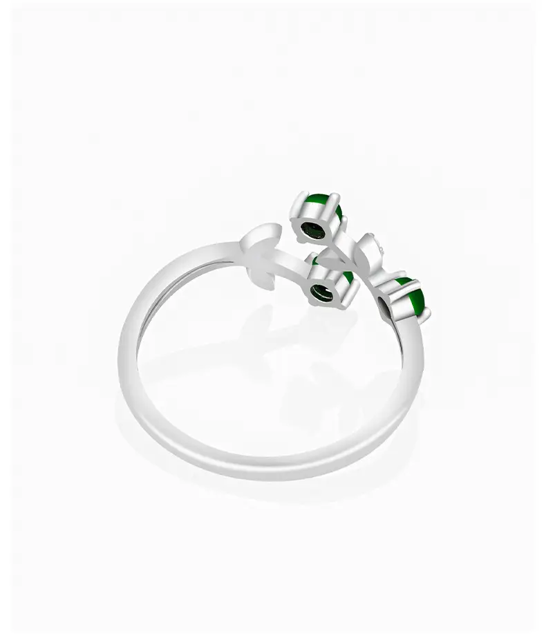 Natural Jade Ink Jade Flower Ring S925 Silver Adjustable — feature 9