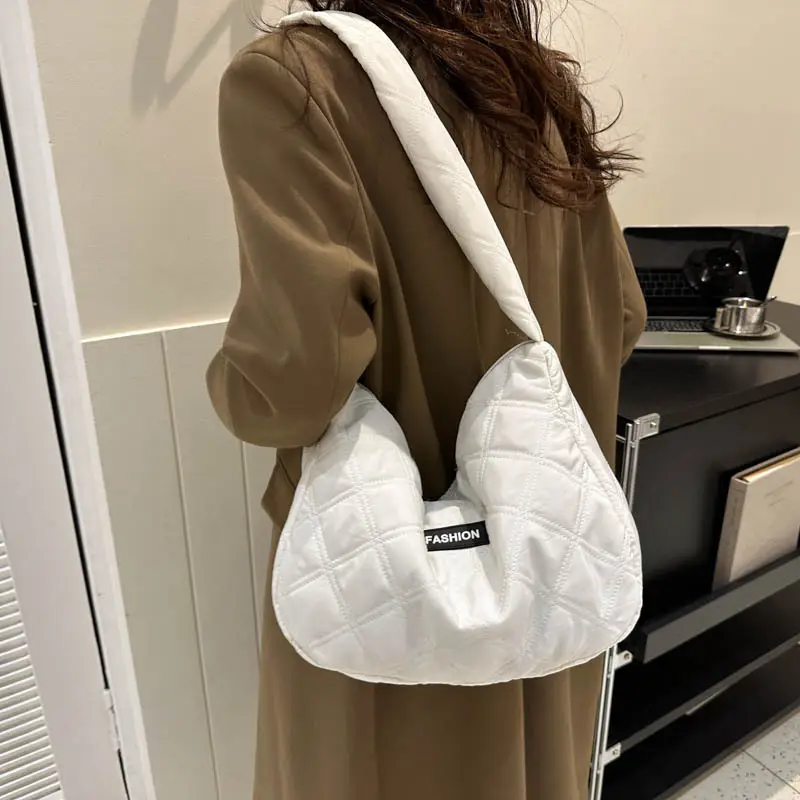 White Quilted Women's Shoulder Bag 2024 Winter - Image 6