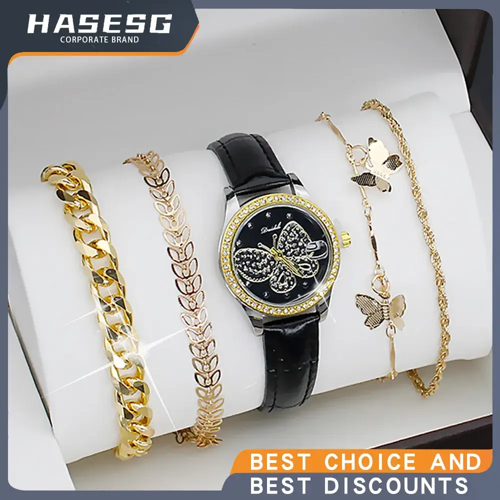 Women's Butterfly Watch with 4 Gold Bracelets - Image 25