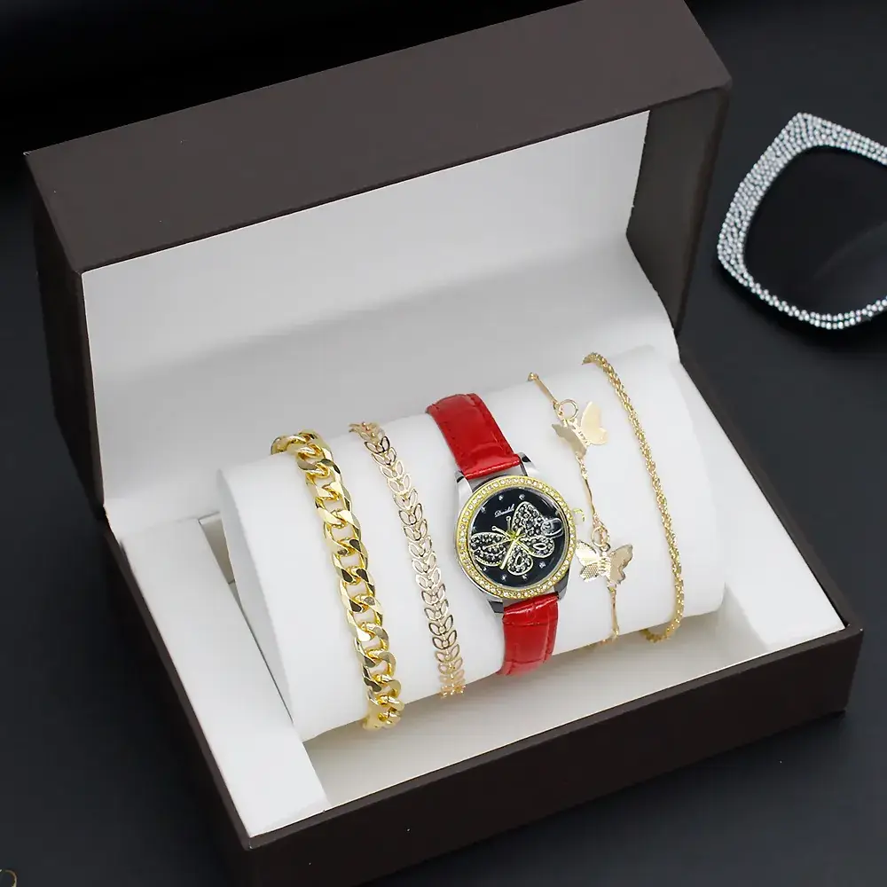 Women's Butterfly Watch with 4 Gold Bracelets - Image 28