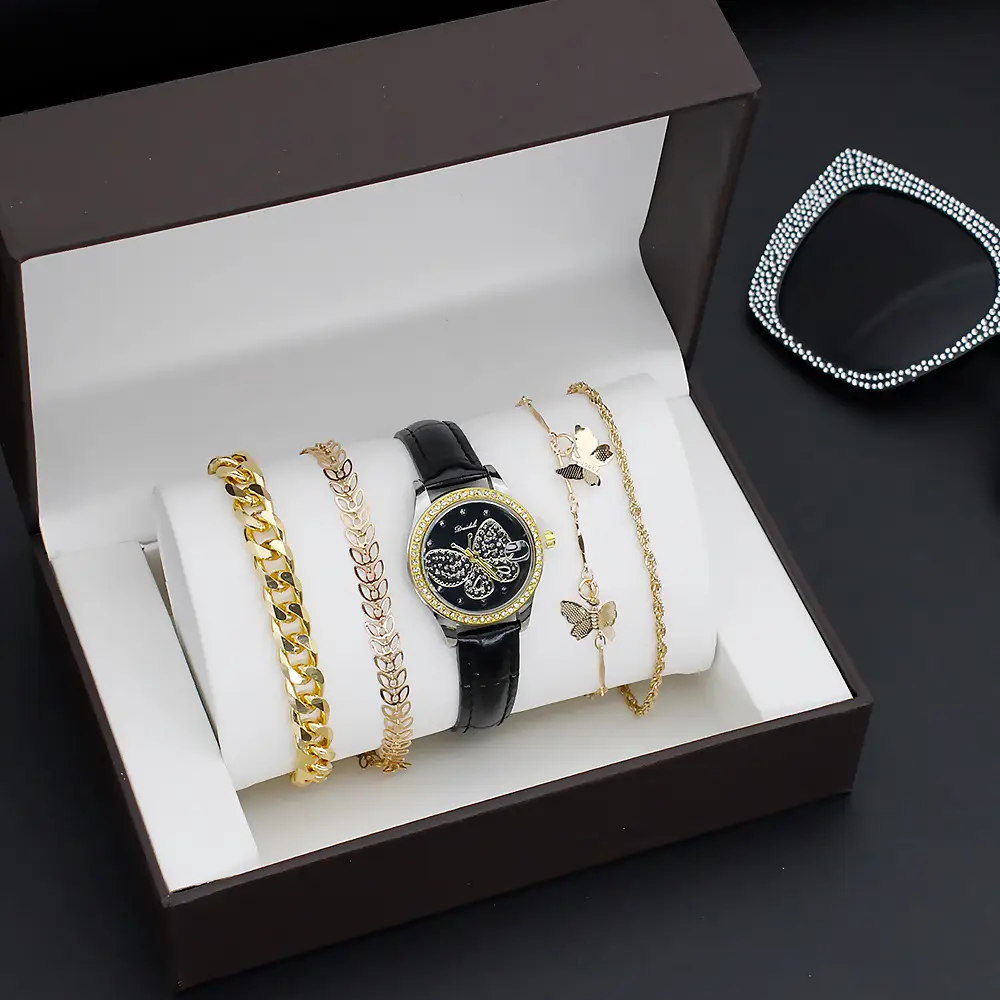 Women's Butterfly Watch with 4 Gold Bracelets — feature 10