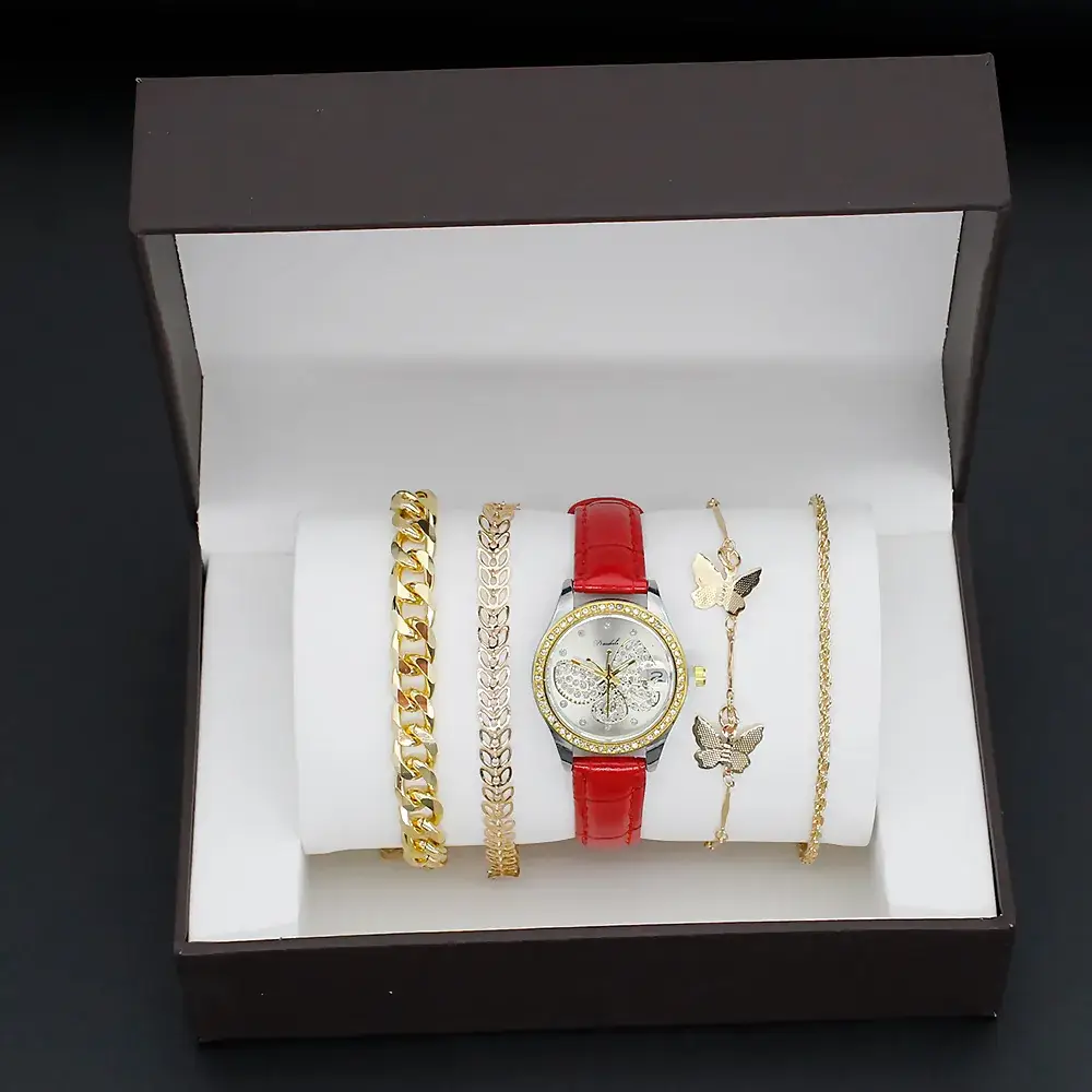 Women's Butterfly Watch with 4 Gold Bracelets - Image 10