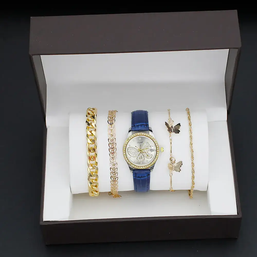 Women's Butterfly Watch with 4 Gold Bracelets - Image 12