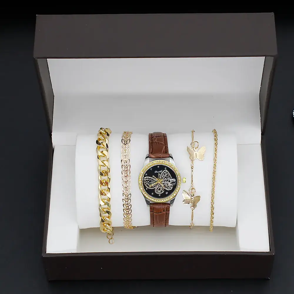 Women's Butterfly Watch with 4 Gold Bracelets - Image 2