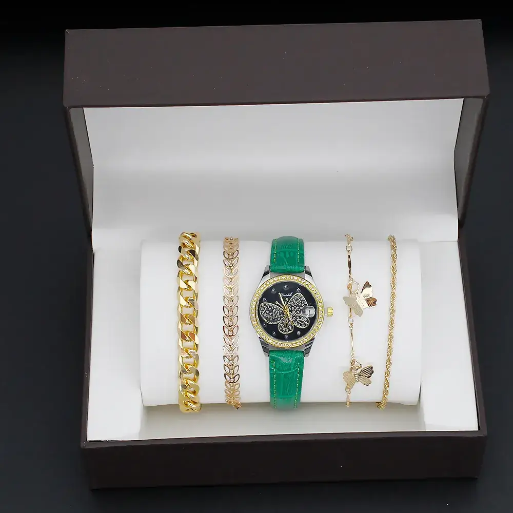Women's Butterfly Watch with 4 Gold Bracelets - Image 3