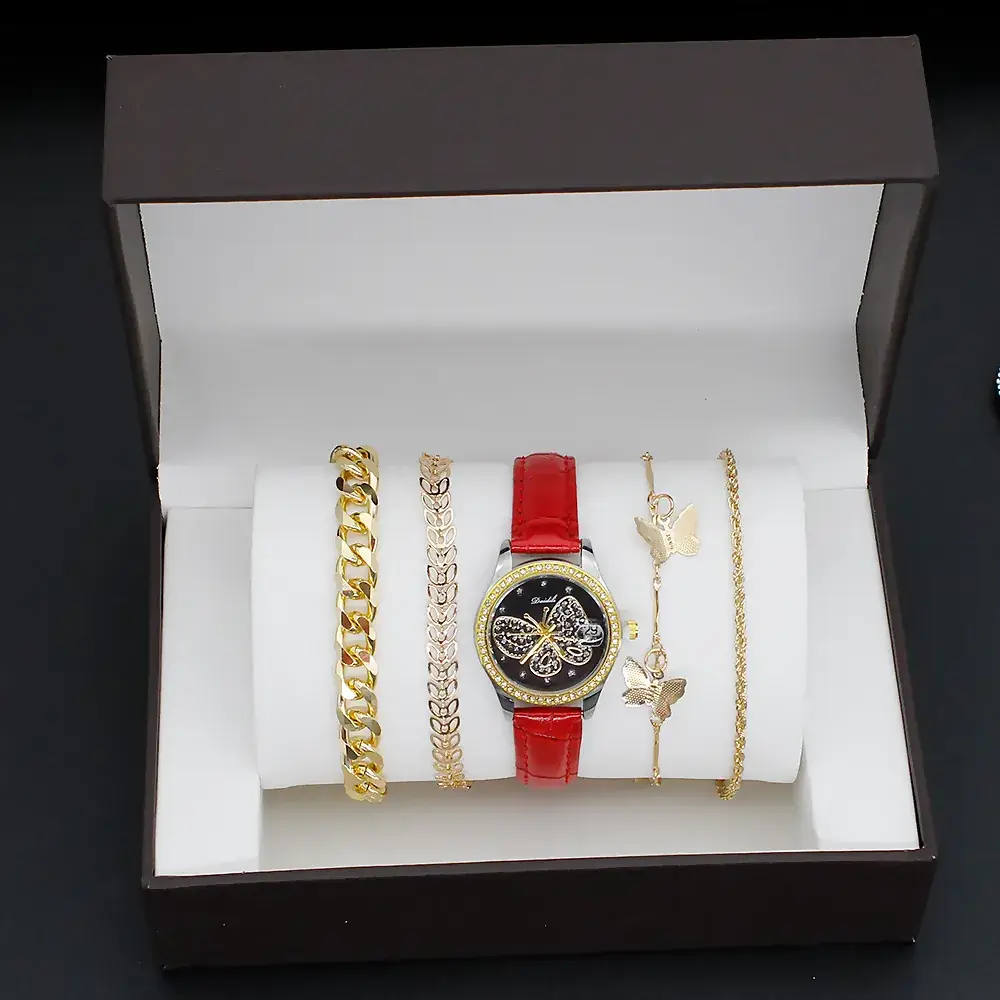 Women's Butterfly Watch with 4 Gold Bracelets - Image 4