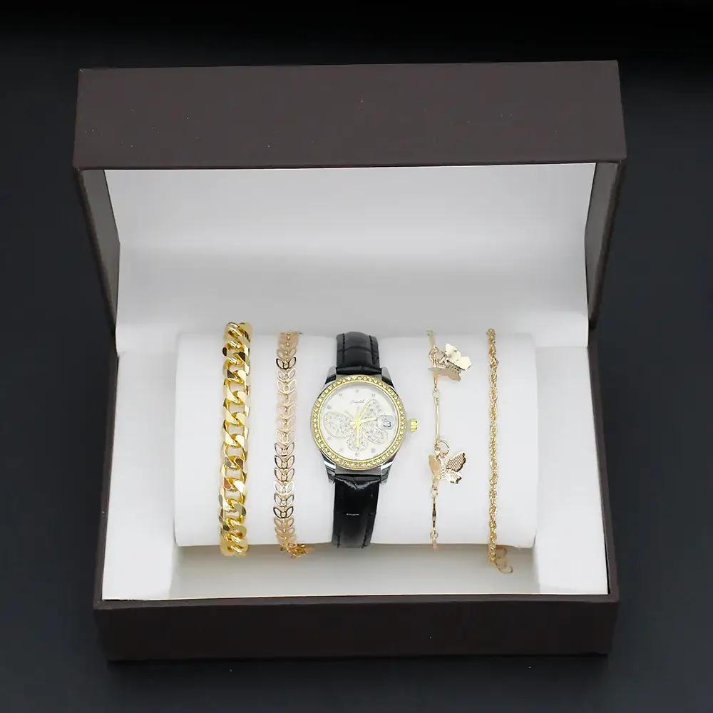 Women's Butterfly Watch with 4 Gold Bracelets - Image 7