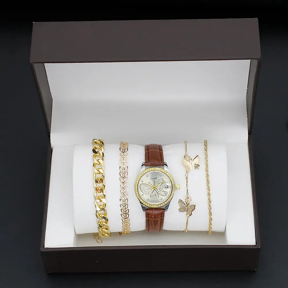 Women's Butterfly Watch with 4 Gold Bracelets - Image 8