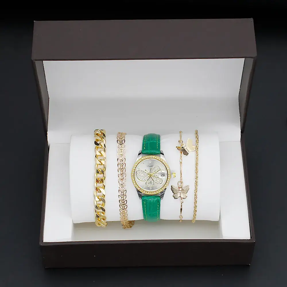 Women's Butterfly Watch with 4 Gold Bracelets - Image 9