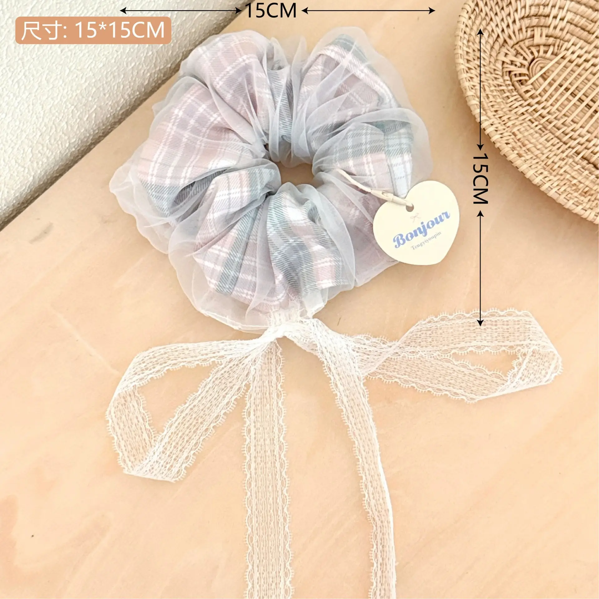 Korean Lace Hair Ring for Girls with Heart Design - Image 46
