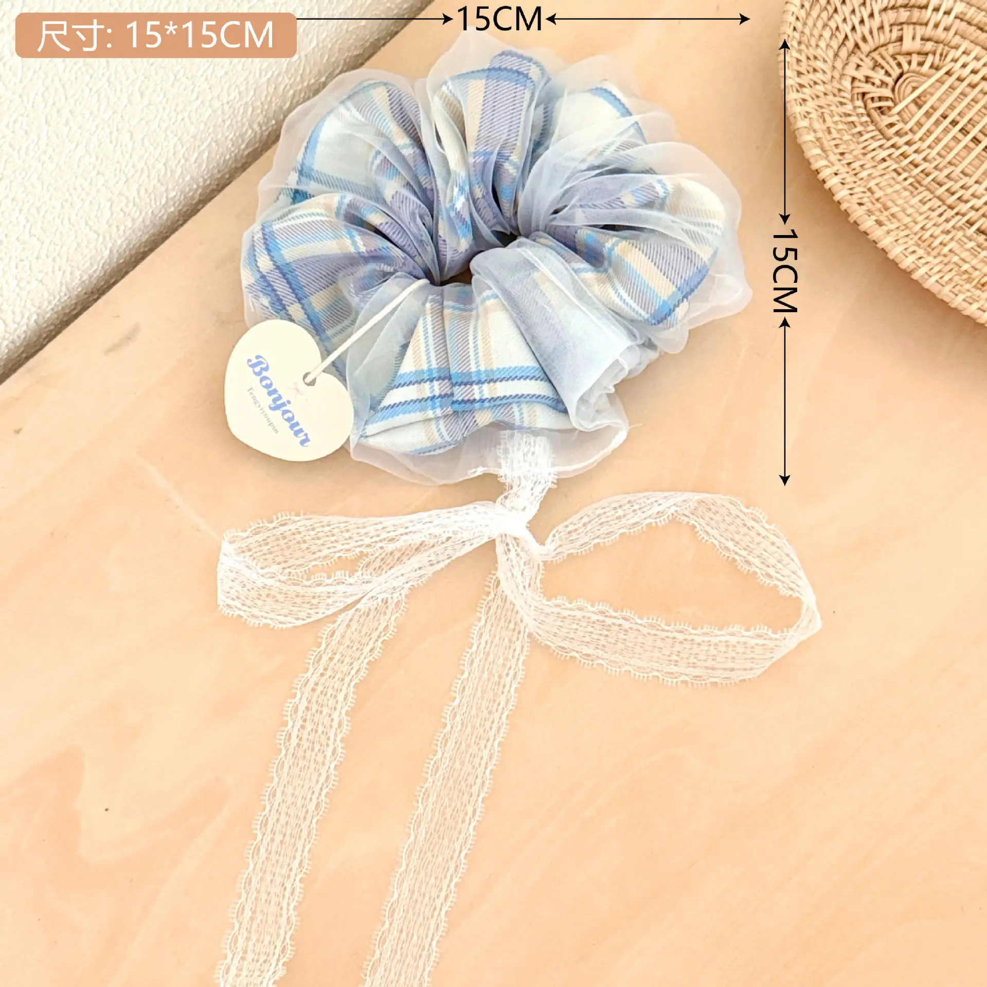 Korean Lace Hair Ring for Girls with Heart Design - Image 48