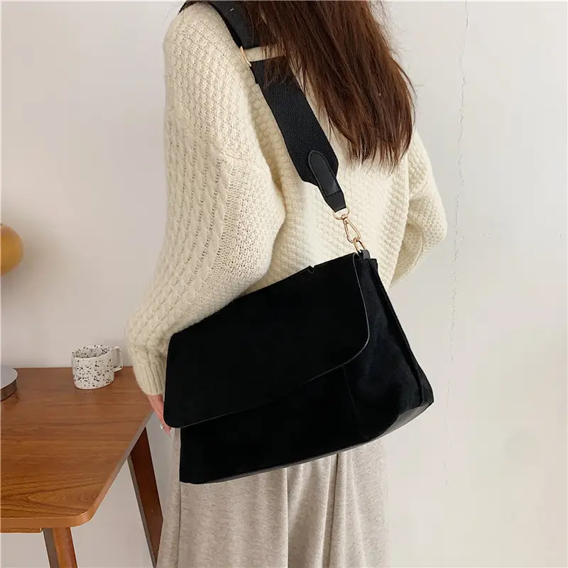 Women's Retro Corduroy Shoulder Bag Tan Large Capacity - Image 5