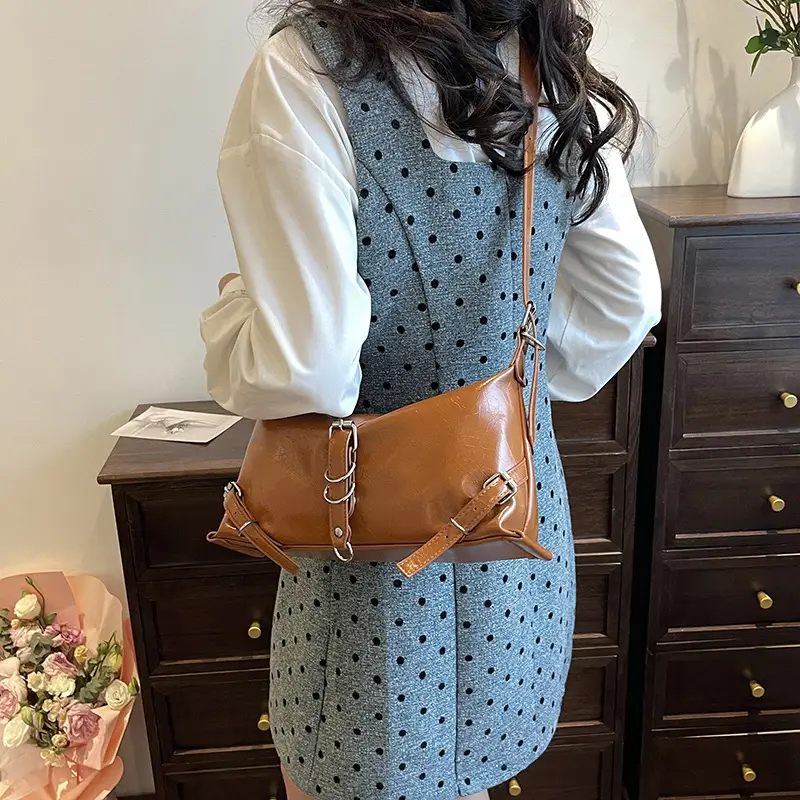 Women's Brown Leather Shoulder Bag 2026 New Style - Image 2