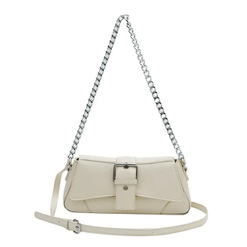 Women's Brown Leather Crossbody Bag with Chain Strap - Image 10