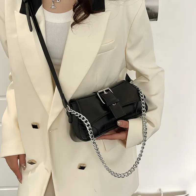 Women's Brown Leather Crossbody Bag with Chain Strap - Image 4