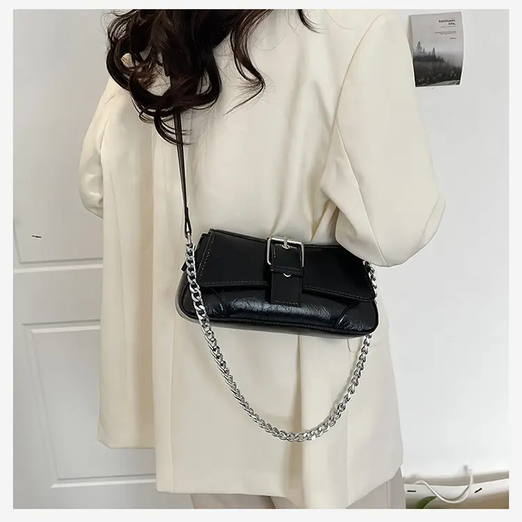 Women's White Chain Crossbody Bag with Chain Strap — feature 26