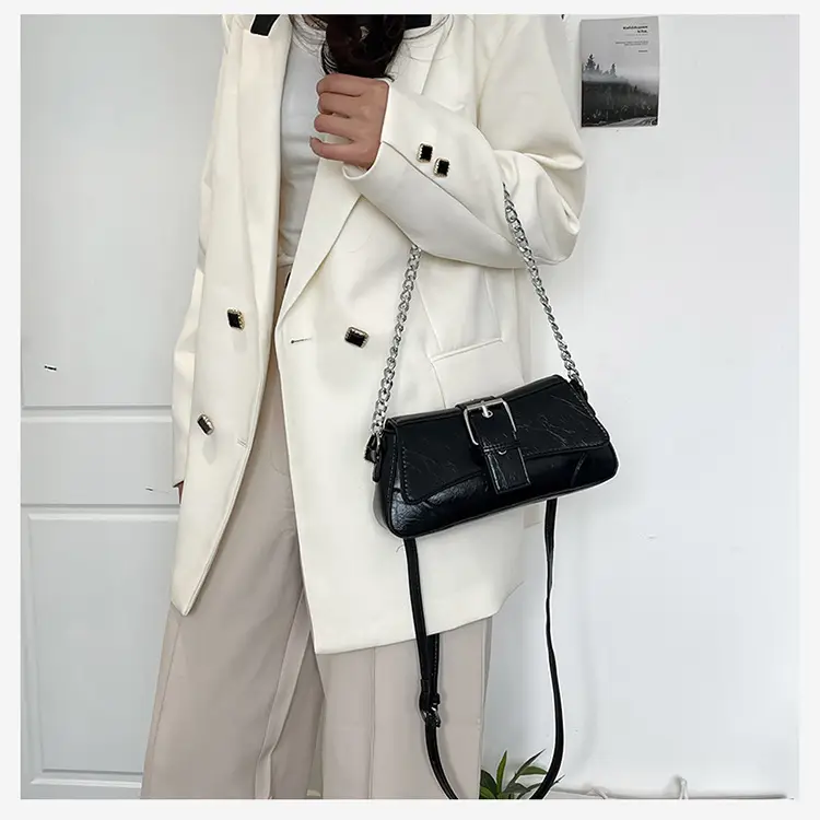 Women's White Chain Crossbody Bag with Chain Strap — feature 27