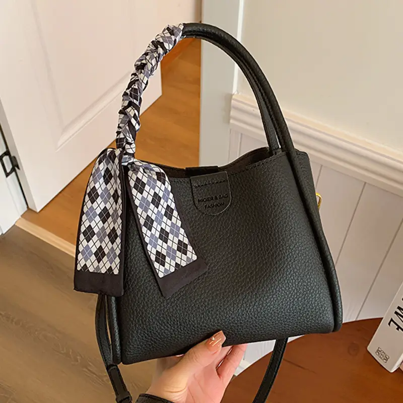 Women's Beige Soft Leather Bucket Bag with Crossbody Strap - Image 8