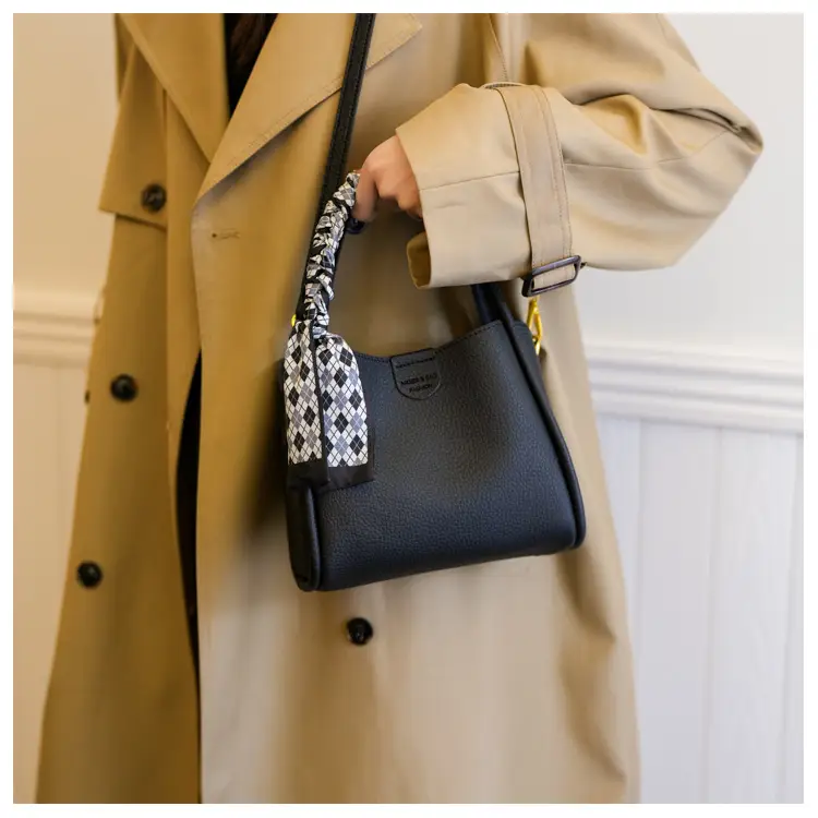 Women's Beige Soft Leather Bucket Bag with Crossbody Strap — feature 11