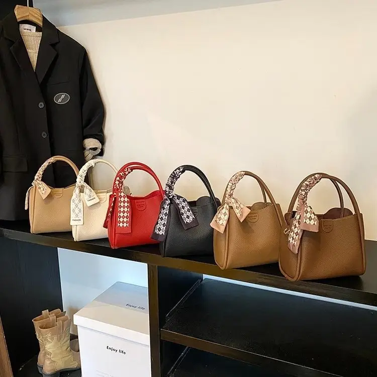 Women's Beige Soft Leather Bucket Bag with Crossbody Strap — feature 2