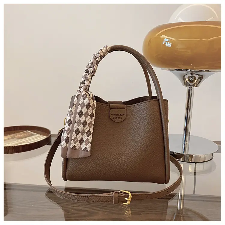 Women's Beige Soft Leather Bucket Bag with Crossbody Strap — feature 26