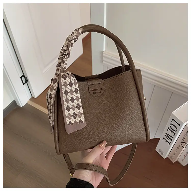 Women's Beige Soft Leather Bucket Bag with Crossbody Strap — feature 29