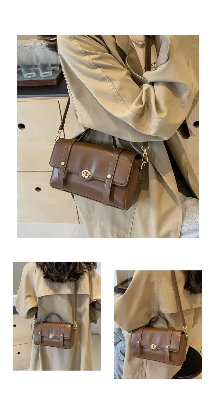 Black Leather Retro Niche Shoulder Crossbody Bag for Women — feature 13