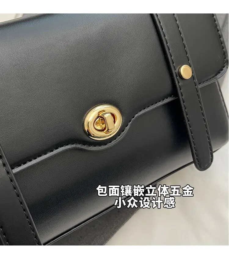 Black Leather Retro Niche Shoulder Crossbody Bag for Women — feature 3