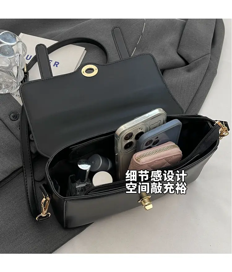 Black Leather Retro Niche Shoulder Crossbody Bag for Women — feature 8