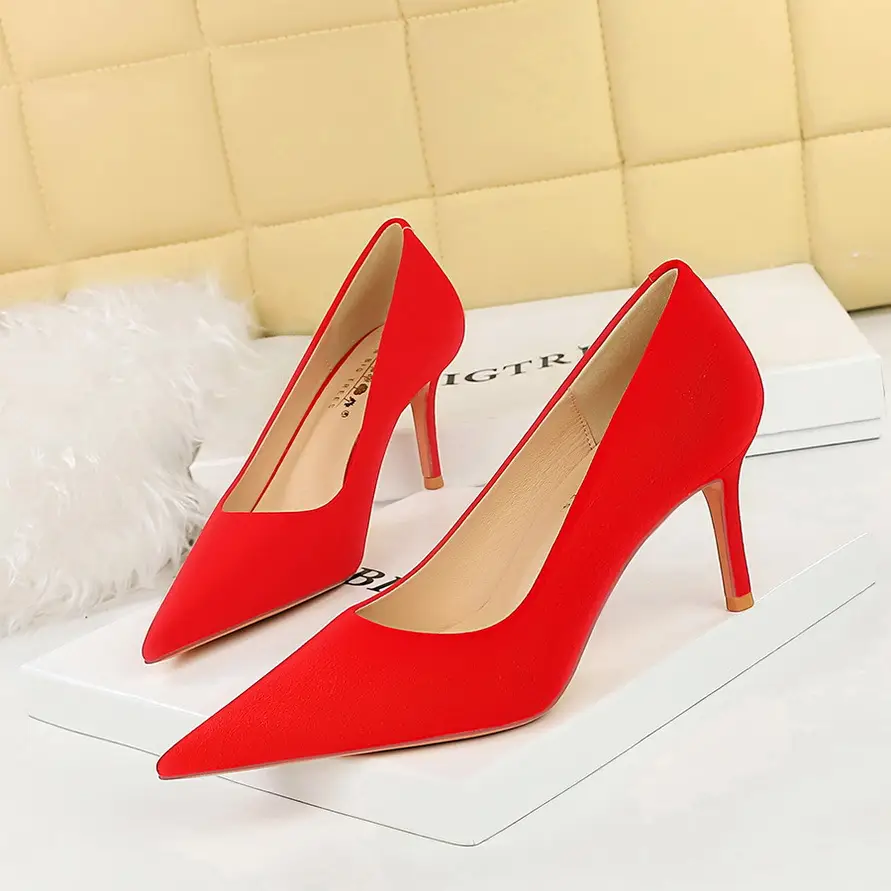 Green Velvet Pointed Heel Women's Shoes