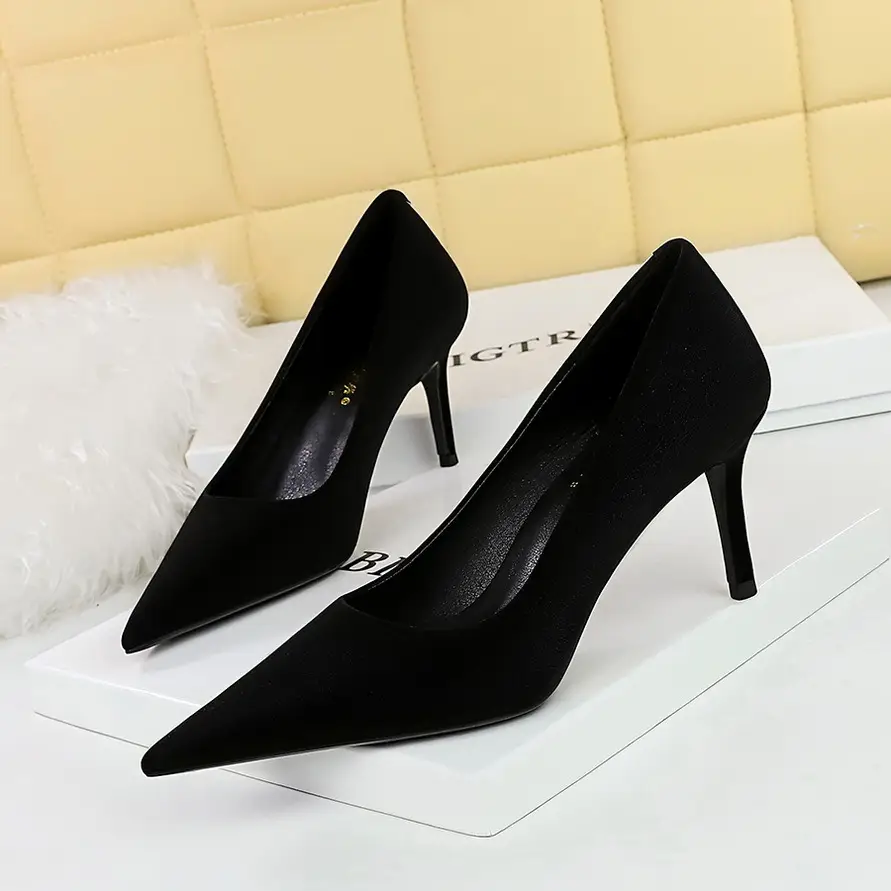 Green Velvet Pointed Heel Women's Shoes
