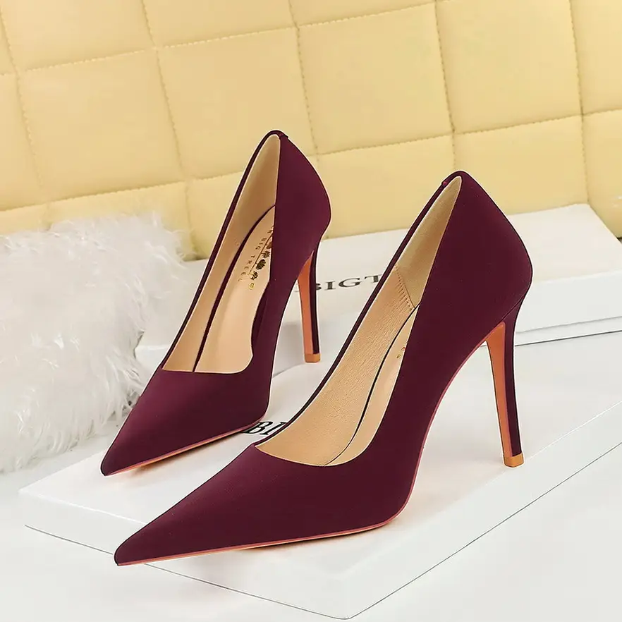 Green Velvet Pointed Heel Women's Shoes