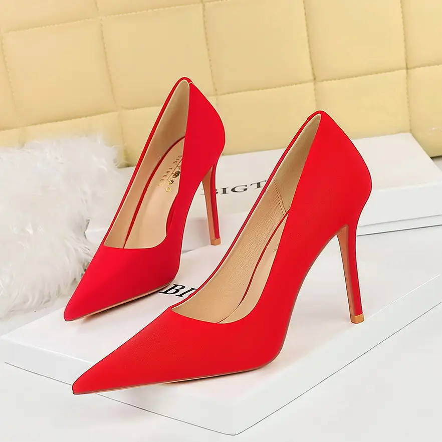 Green Velvet Pointed Heel Women's Shoes