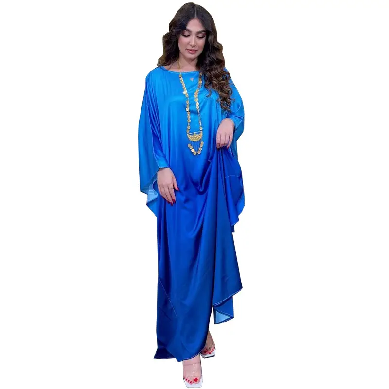 Mq099 New Cross-Border Dress Modest Coat Fashion Solid Color Gradient Soft Light Satin Batwing Long Dress