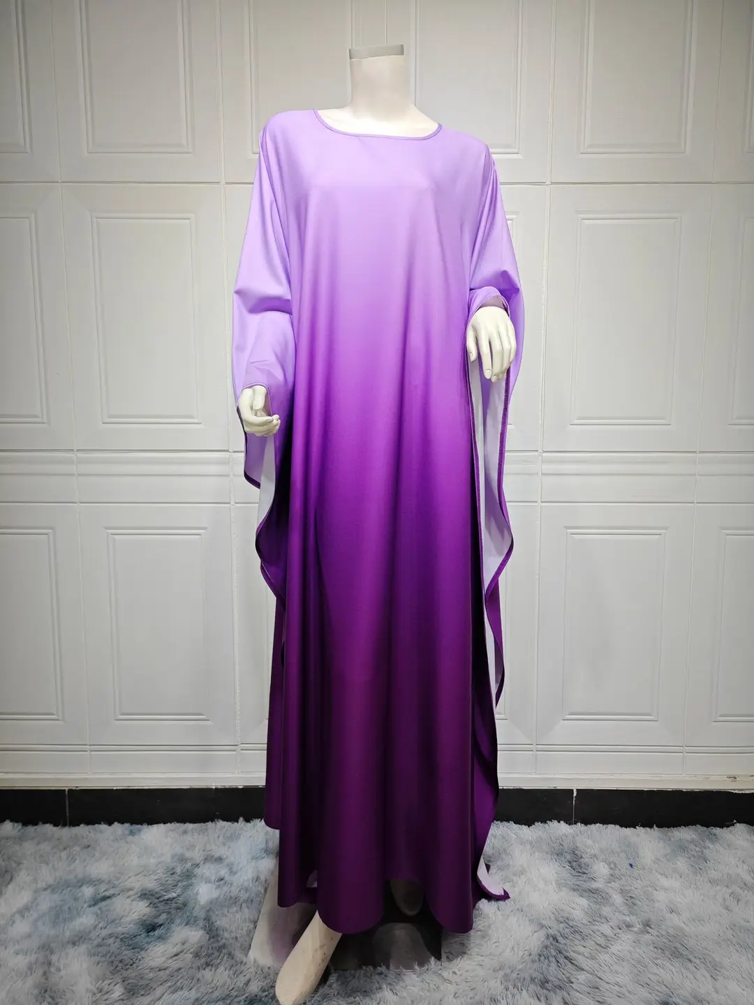 Mq099 New Cross-Border Dress Modest Coat Fashion Solid Color Gradient Soft Light Satin Batwing Long Dress