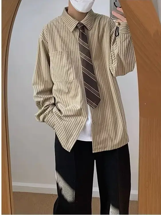 Japanese Retro Striped Long Sleeve Shirt for Boys Girls College - Image 13