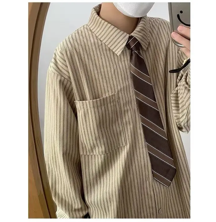 Japanese Retro Striped Long Sleeve Shirt for Boys Girls College — feature 10