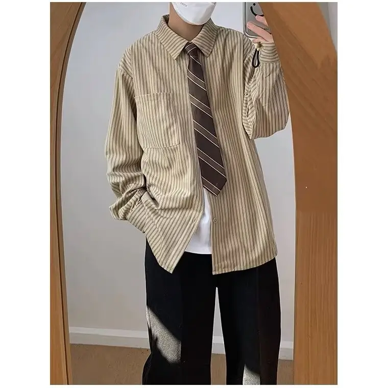 Japanese Retro Striped Long Sleeve Shirt for Boys Girls College — feature 11