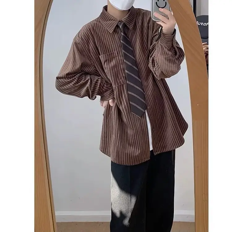 Japanese Retro Striped Long Sleeve Shirt for Boys Girls College — feature 13