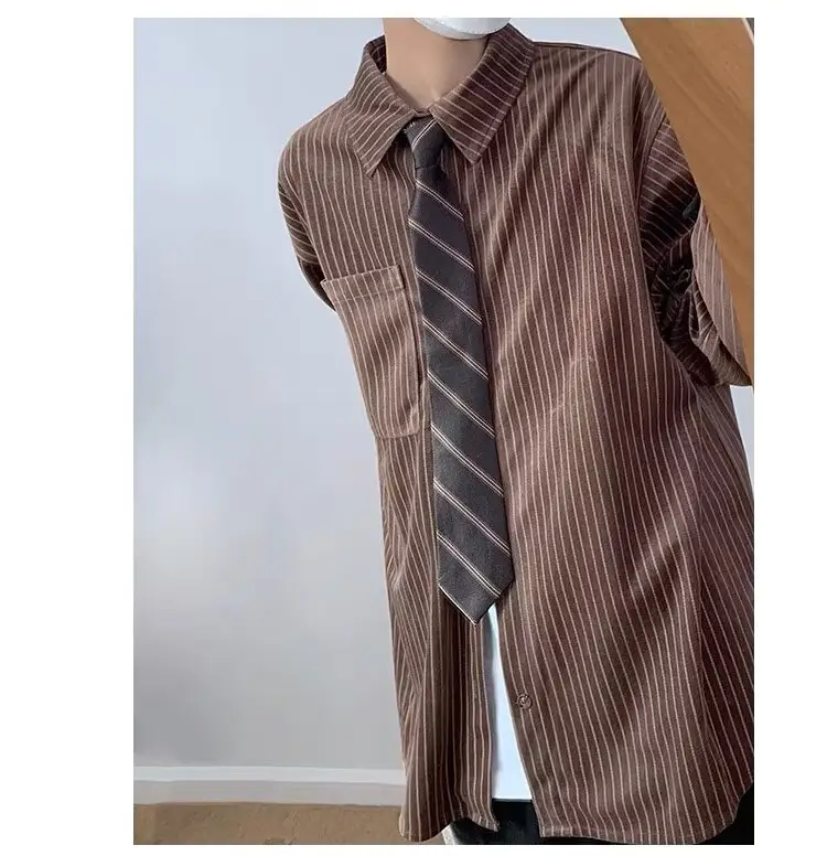 Japanese Retro Striped Long Sleeve Shirt for Boys Girls College — feature 14