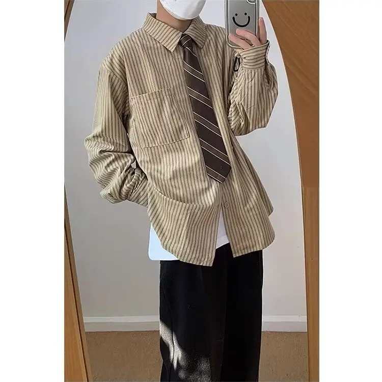 Japanese Retro Striped Long Sleeve Shirt for Boys Girls College — feature 16