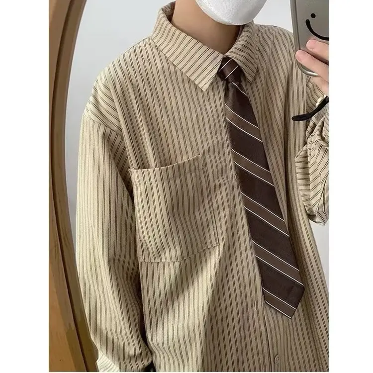 Japanese Retro Striped Long Sleeve Shirt for Boys Girls College — feature 17