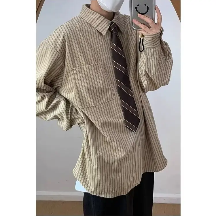 Japanese Retro Striped Long Sleeve Shirt for Boys Girls College — feature 18