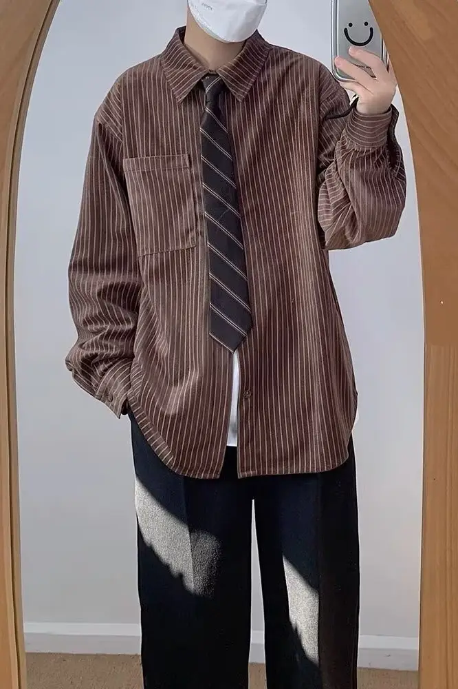 Japanese Retro Striped Long Sleeve Shirt for Boys Girls College — feature 21